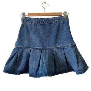 Lioness Denim Mini Skirt Size S Blue Pleated Ruffle Rodeo Western Boho Festival